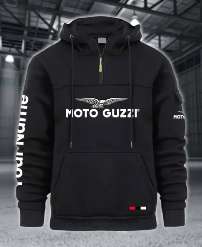 Retro Motorcycle Large Pocket Hoodie, Automotive Spirit Pocket Hoodie CAR514 - Black