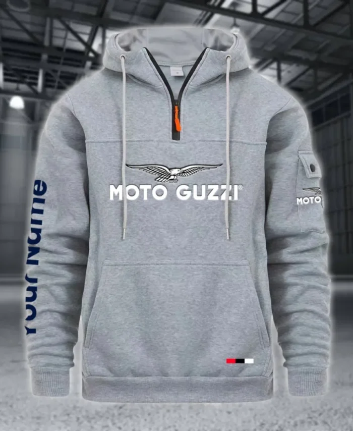 Retro Motorcycle Large Pocket Hoodie, Automotive Spirit Pocket Hoodie CAR514 - Light Gray
