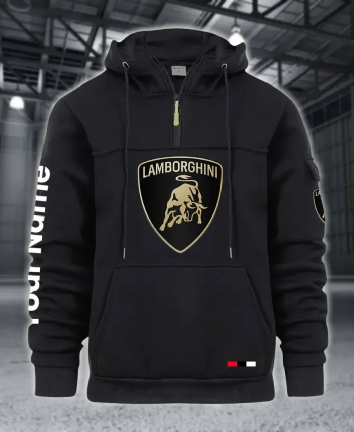 Two-Door Sports Coupe Large Pocket Hoodie, Driver's Essential Quarter-Zip CAR514 - Black