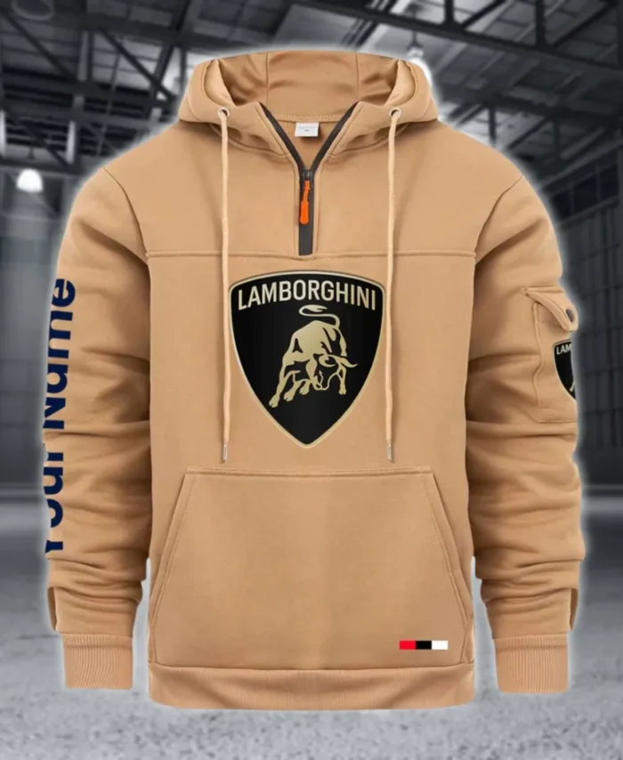 Two-Door Sports Coupe Large Pocket Hoodie, Driver's Essential Quarter-Zip CAR514 - Khaki