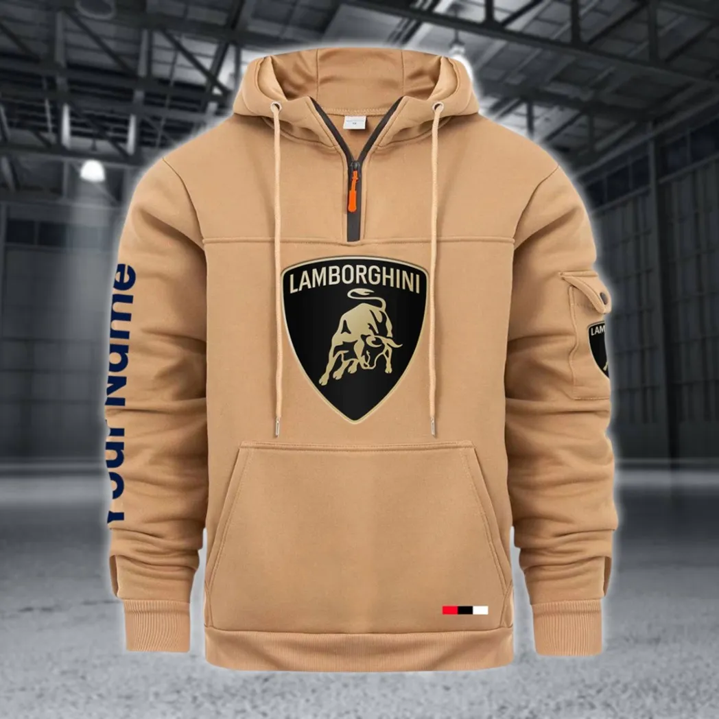 Two-Door Sports Coupe Large Pocket Hoodie, Driver's Essential Quarter-Zip CAR514 - Khaki