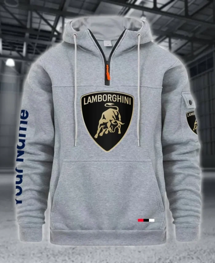 Two-Door Sports Coupe Large Pocket Hoodie, Driver's Essential Quarter-Zip CAR514 - Light Gray