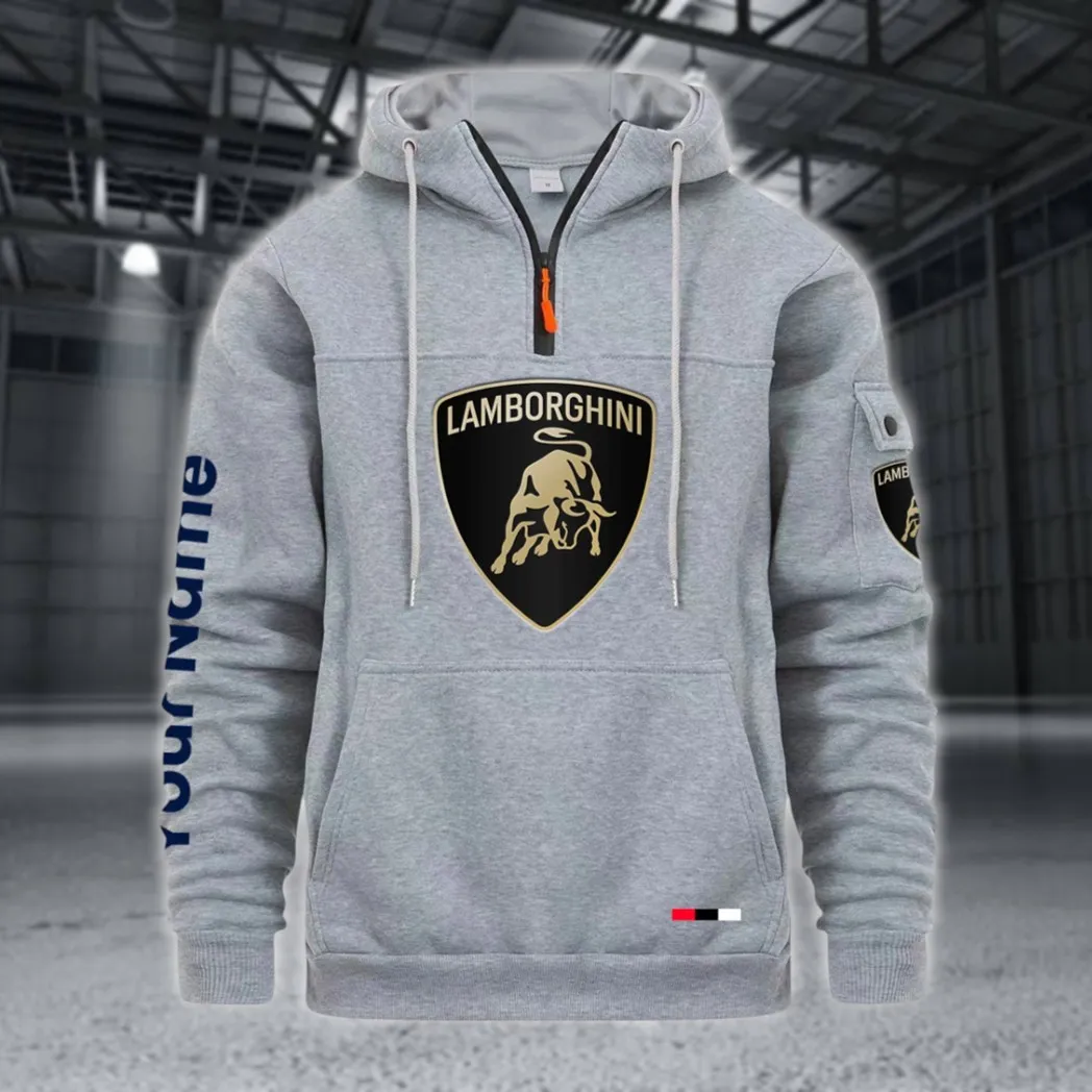 Two-Door Sports Coupe Large Pocket Hoodie, Driver's Essential Quarter-Zip CAR514 - Light Gray