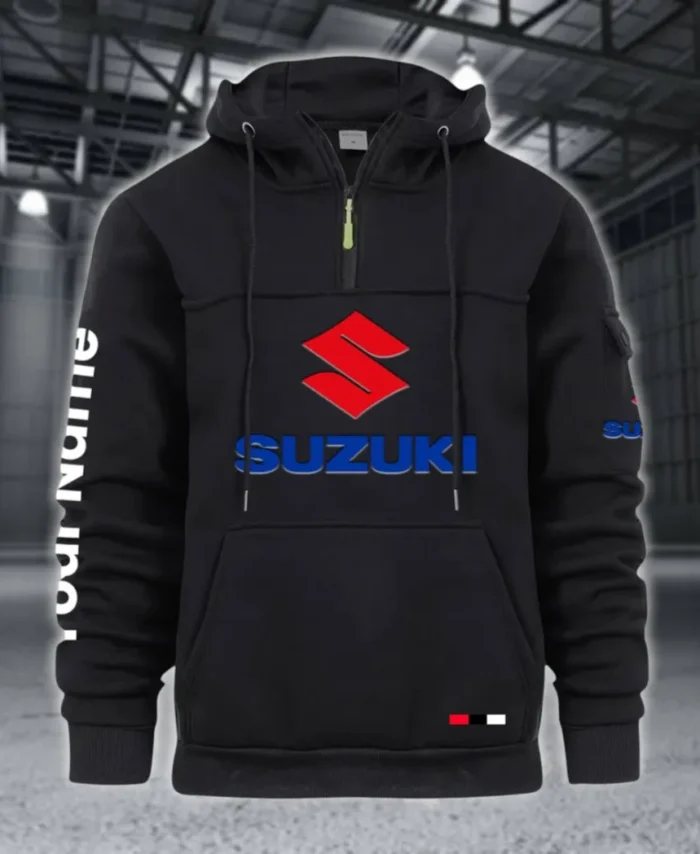 Racing Auto Large Pocket Hoodie, Car Lover's Quarter-Zip CAR514 - Black