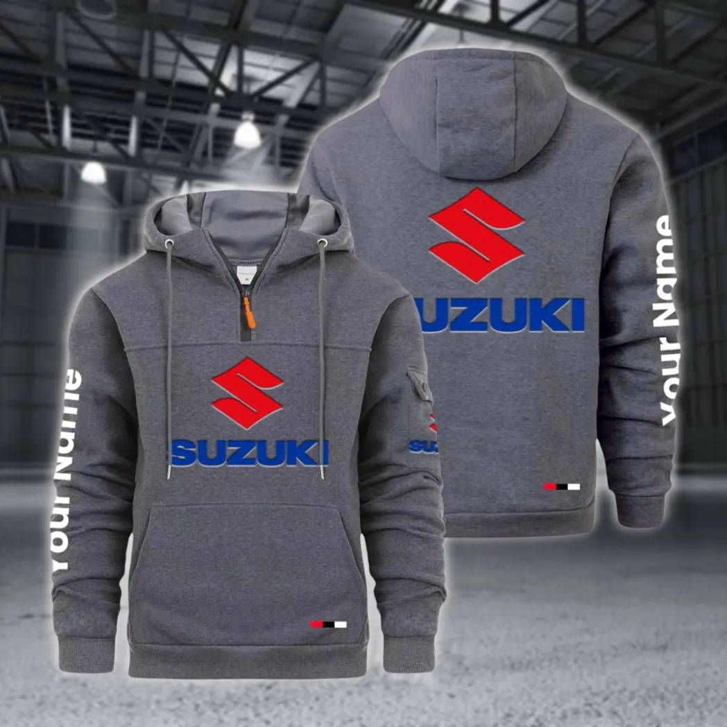 Racing Auto Large Pocket Hoodie, Car Lover's Quarter-Zip CAR514 - Dark Gray