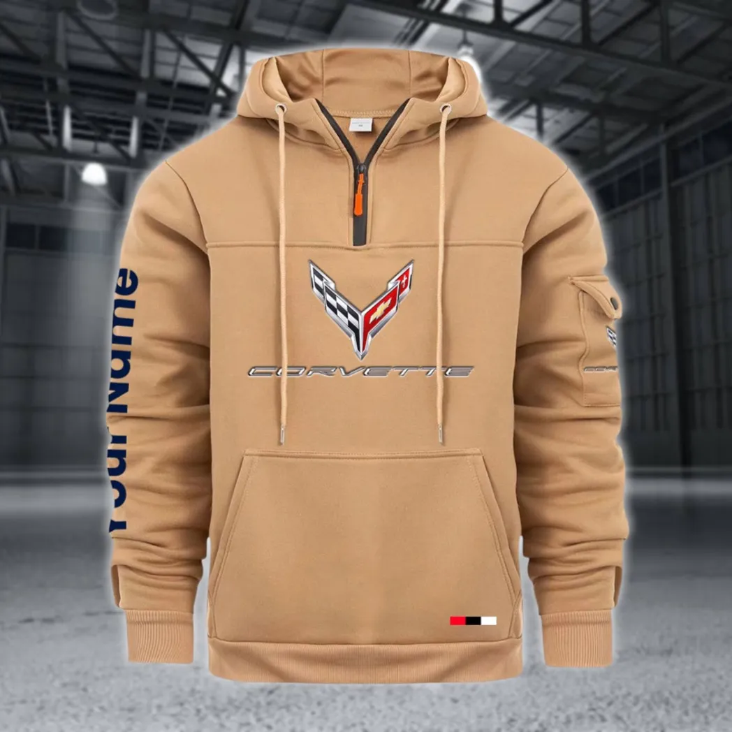Supercar Large Pocket Hoodie, Gearhead Streetwear Pullover CAR514 - Khaki