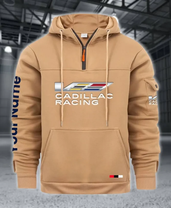 Racing Auto Large Pocket Hoodie, Car Culture Pocket Hoodie CAR514 - Khaki
