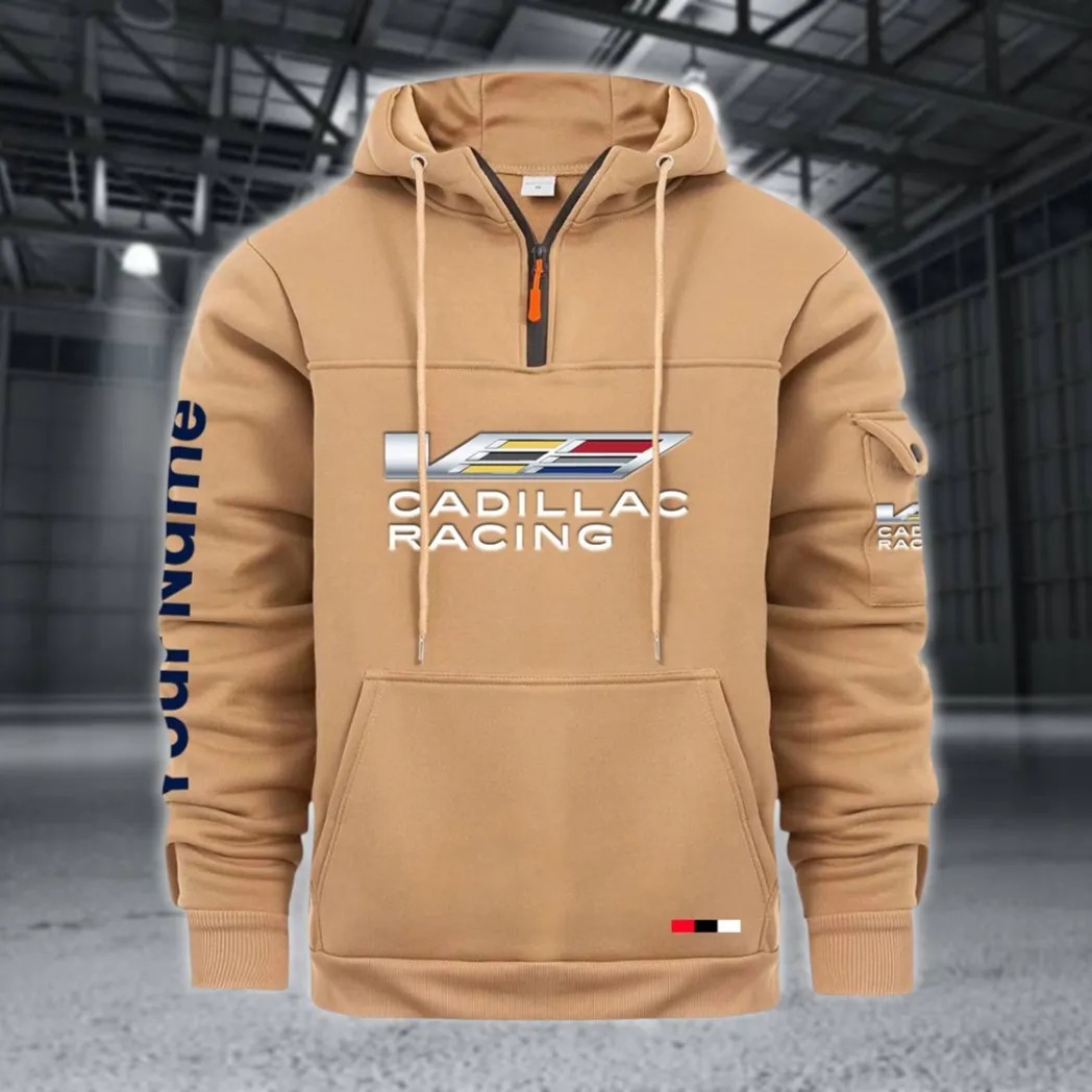 Racing Auto Large Pocket Hoodie, Car Culture Pocket Hoodie CAR514 - Khaki