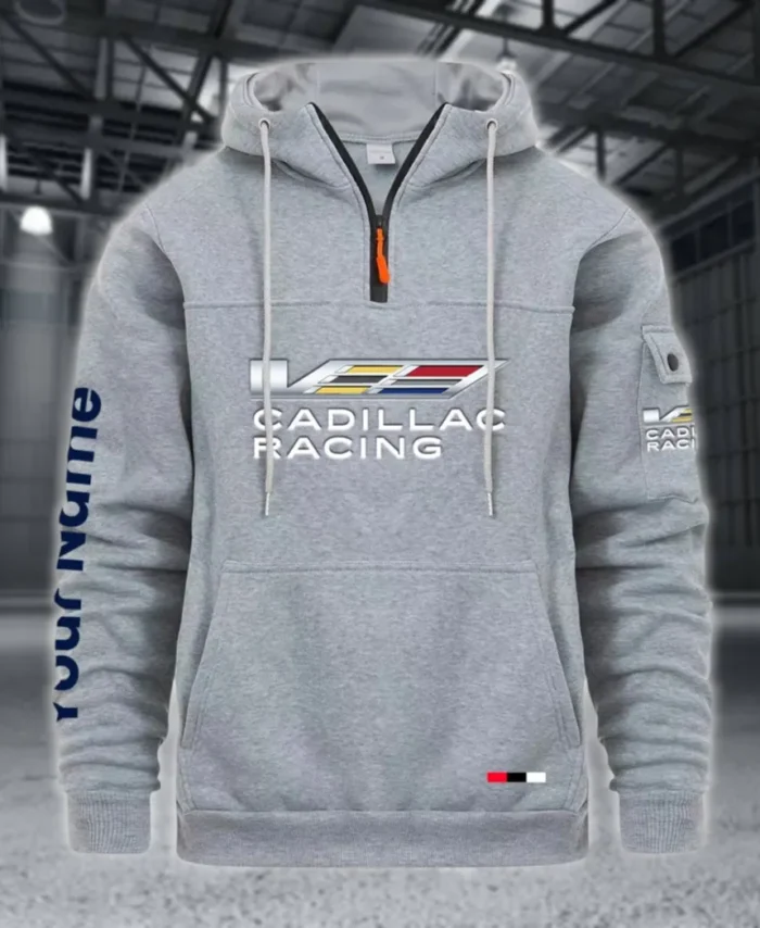 Racing Auto Large Pocket Hoodie, Car Culture Pocket Hoodie CAR514 - Light Gray