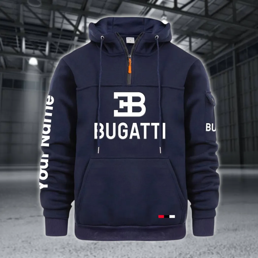 High-Performance Supercar Large Pocket Hoodie, Modern Driver's Zip Hoodie CAR514 - Navy