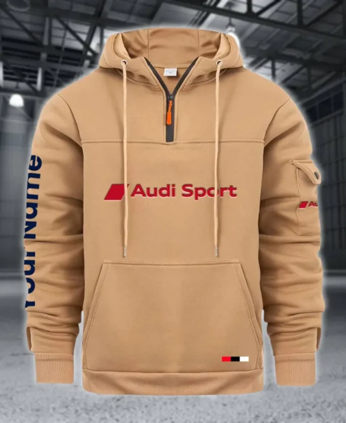 Executive Car Large Pocket Hoodie, Quarter-Zip Hoodie for Drivers CAR514 - Khaki
