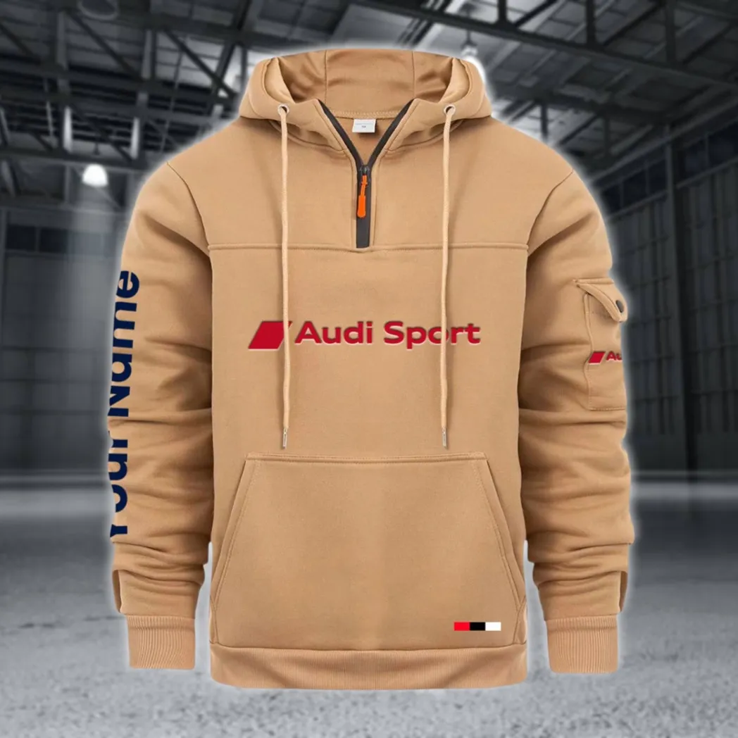 Executive Car Large Pocket Hoodie, Quarter-Zip Hoodie for Drivers CAR514 - Khaki