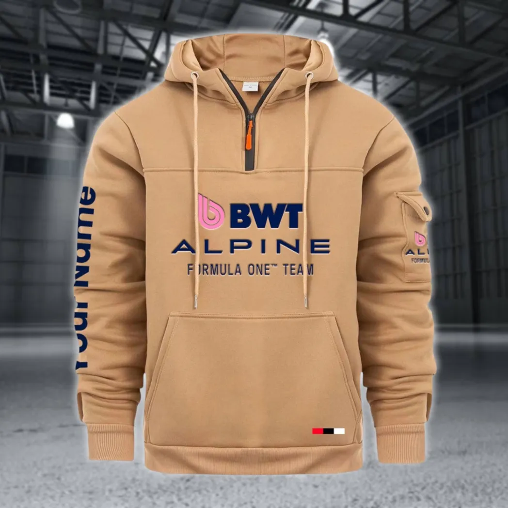 Sports Car Large Pocket Hoodie, Quarter-Zip Hoodie for Drivers CAR514 - Khaki