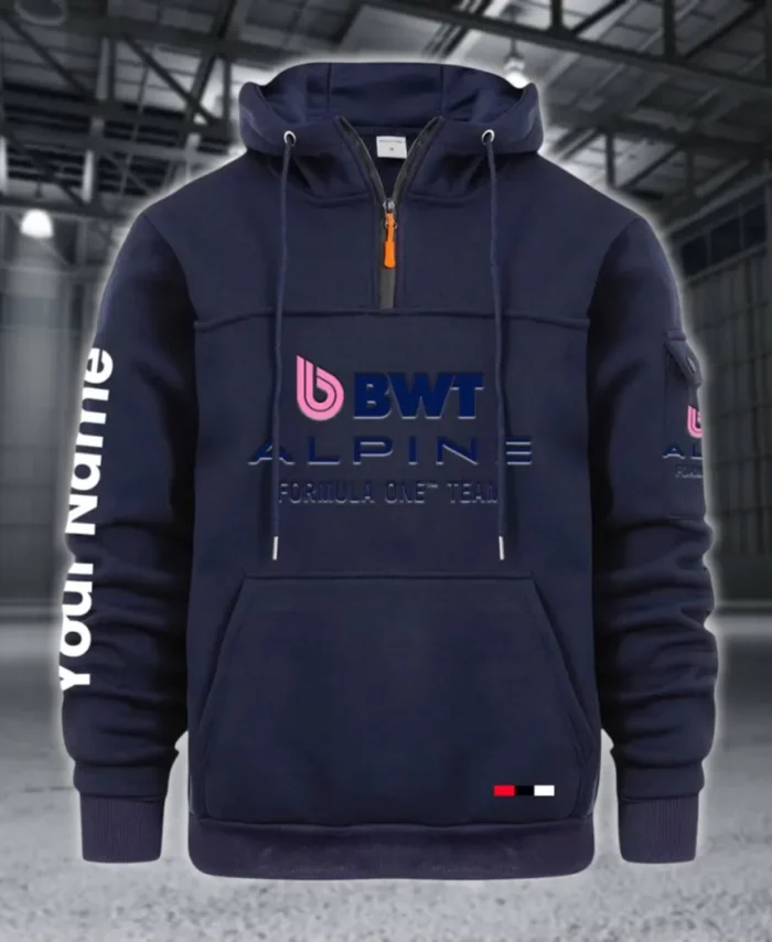 Sports Car Large Pocket Hoodie, Quarter-Zip Hoodie for Drivers CAR514 - Navy