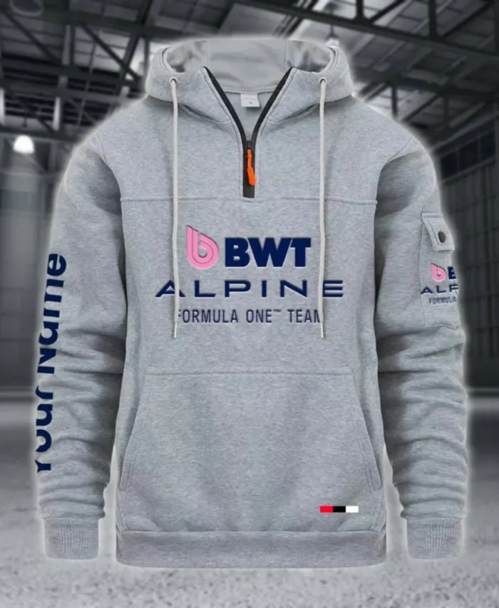 Sports Car Large Pocket Hoodie, Quarter-Zip Hoodie for Drivers CAR514 - Light Gray