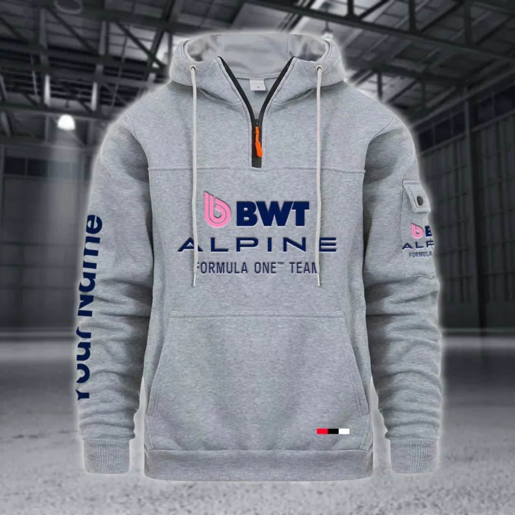 Sports Car Large Pocket Hoodie, Quarter-Zip Hoodie for Drivers CAR514 - Light Gray