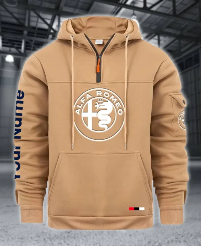 Vintage Ride Large Pocket Hoodie, Gearhead Streetwear Pullover CAR514 - Khaki