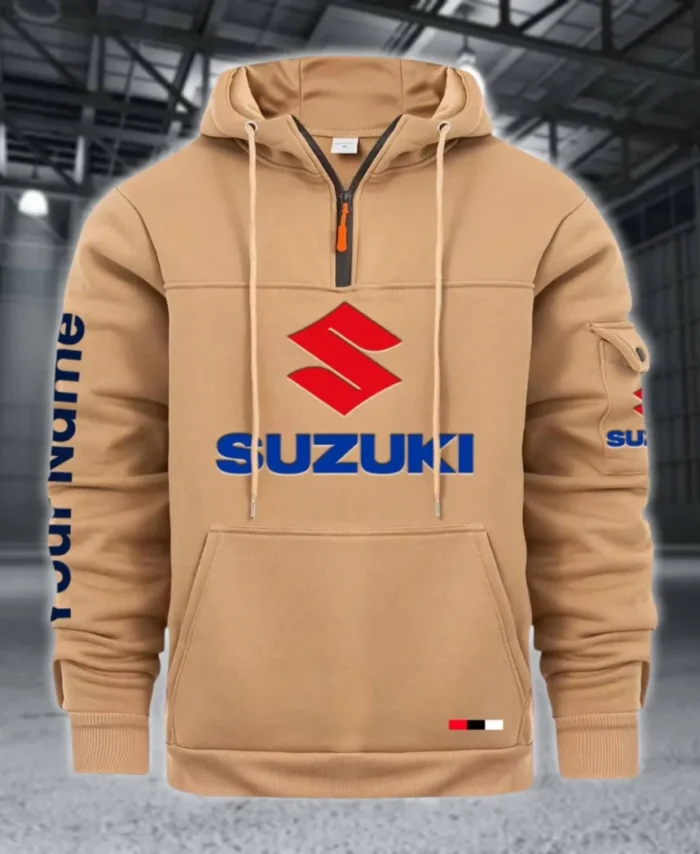 JDM Bike Large Pocket Hoodie, Gearhead Streetwear Pullover CAR514 - Khaki