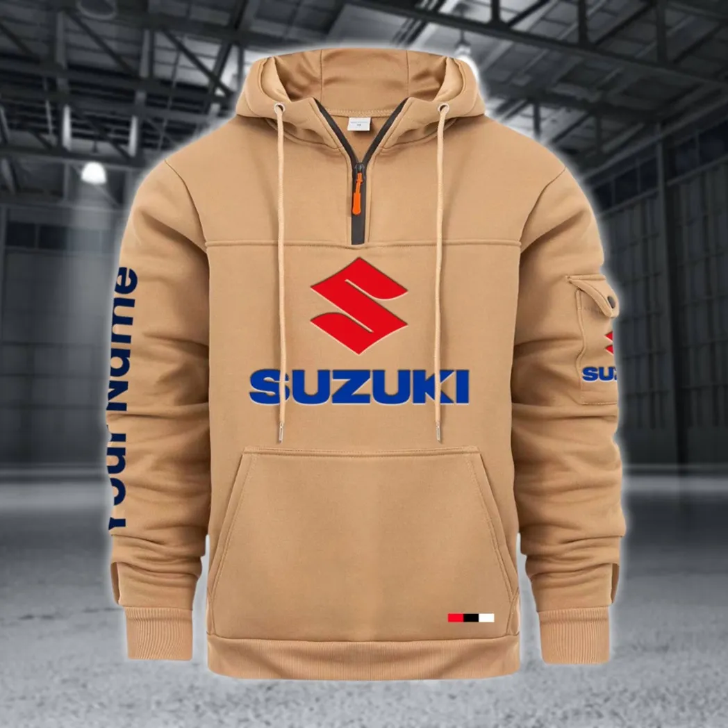 JDM Bike Large Pocket Hoodie, Gearhead Streetwear Pullover CAR514 - Khaki