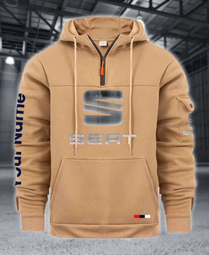 Stylish Sedan Large Pocket Hoodie, Car Culture Pocket Hoodie CAR514 - Khaki