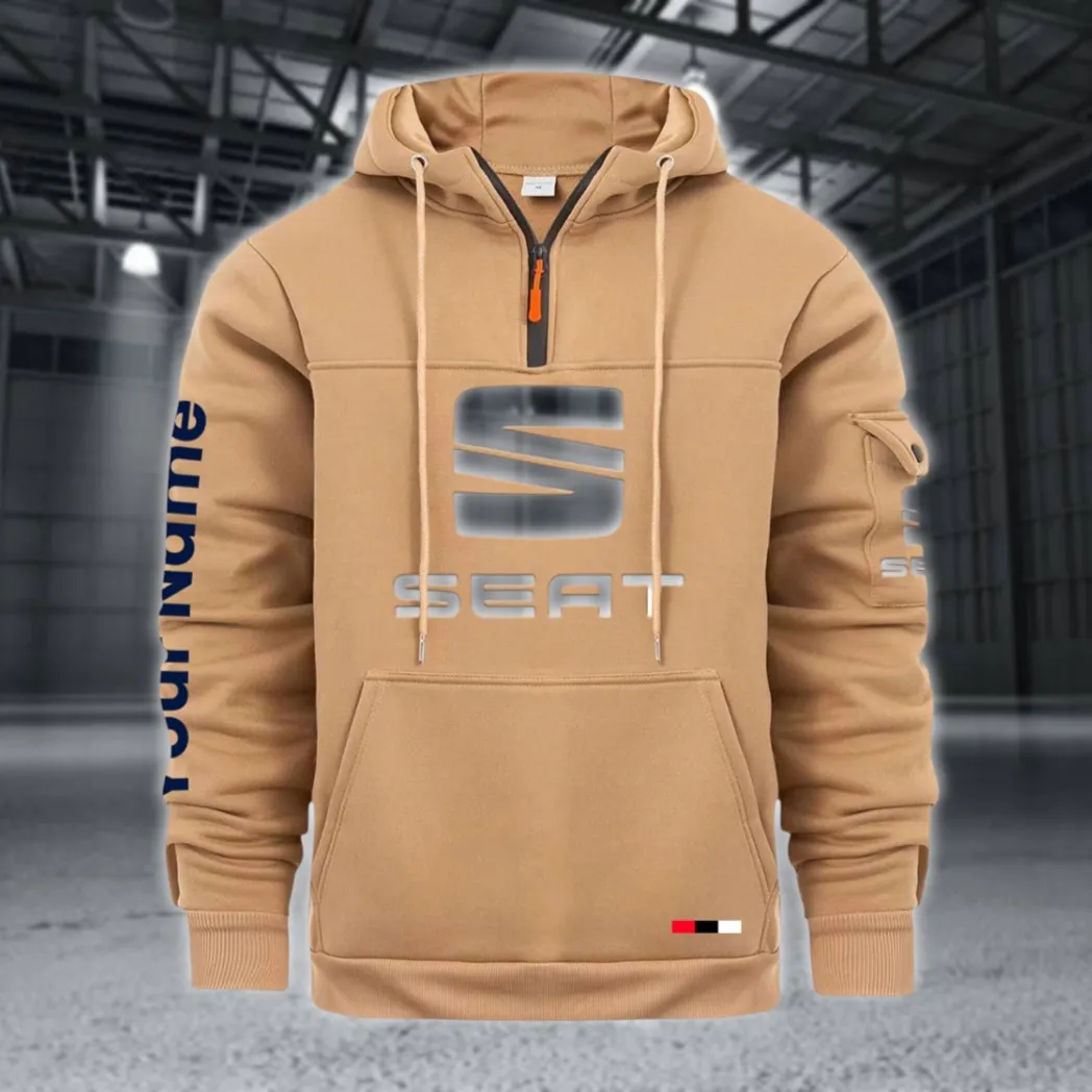 Stylish Sedan Large Pocket Hoodie, Car Culture Pocket Hoodie CAR514 - Khaki