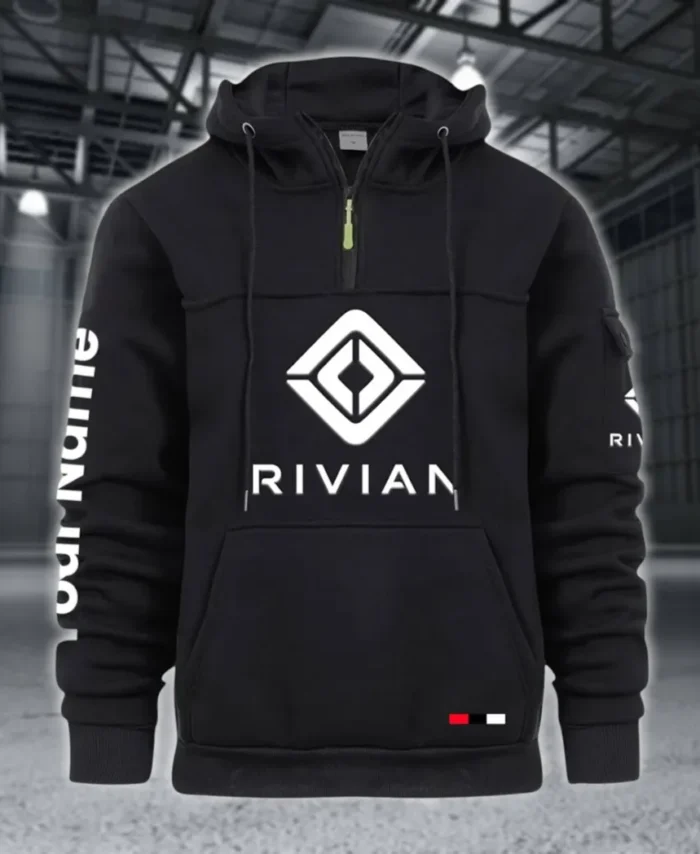 Racing Auto Large Pocket Hoodie, Modern Driver's Zip Hoodie CAR514 - Black