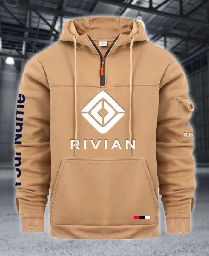 Racing Auto Large Pocket Hoodie, Modern Driver's Zip Hoodie CAR514 - Khaki