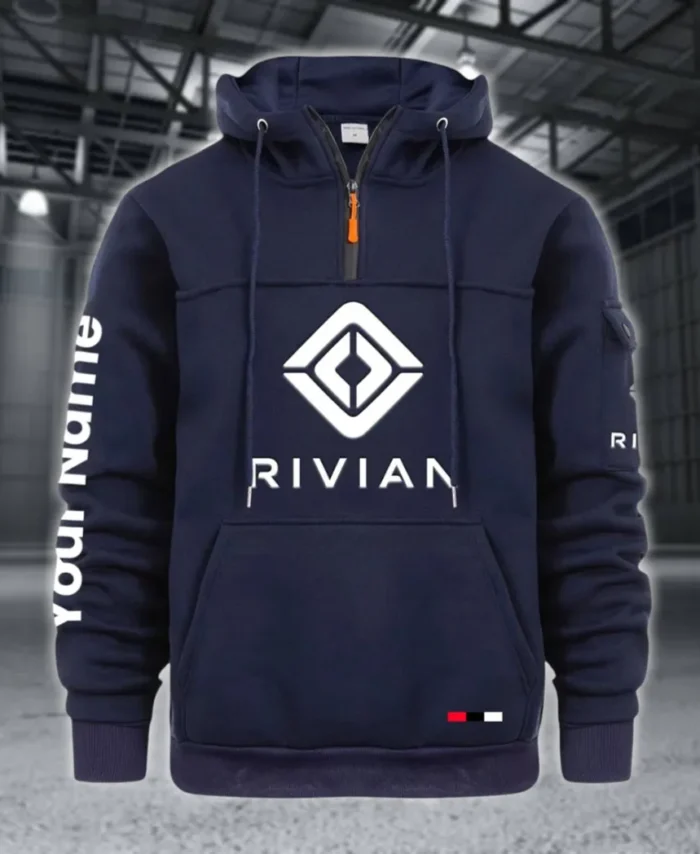 Racing Auto Large Pocket Hoodie, Modern Driver's Zip Hoodie CAR514 - Navy