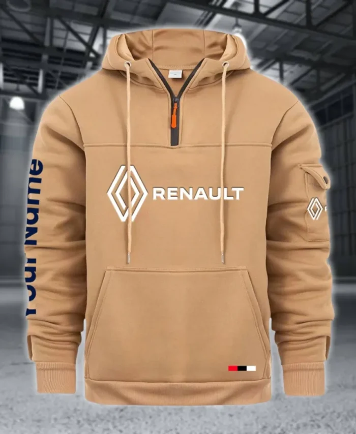 Affordable Auto Large Pocket Hoodie, Car Lover's Quarter-Zip CAR514 - Khaki