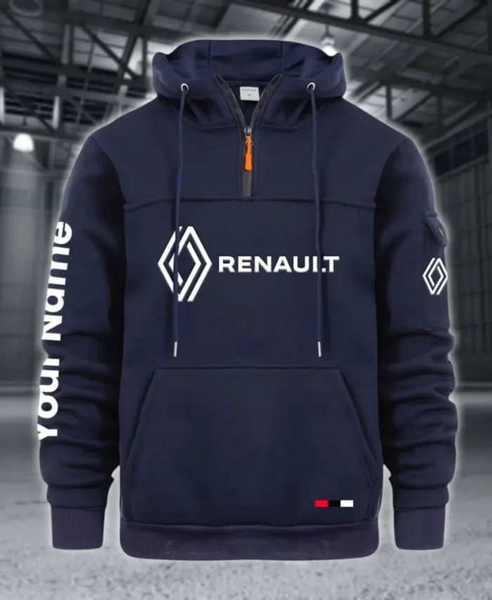 Affordable Auto Large Pocket Hoodie, Car Lover's Quarter-Zip CAR514 - Navy