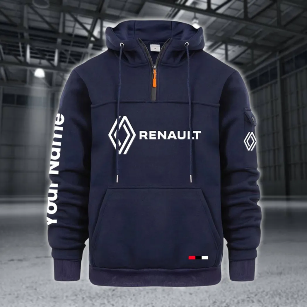 Affordable Auto Large Pocket Hoodie, Car Lover's Quarter-Zip CAR514 - Navy