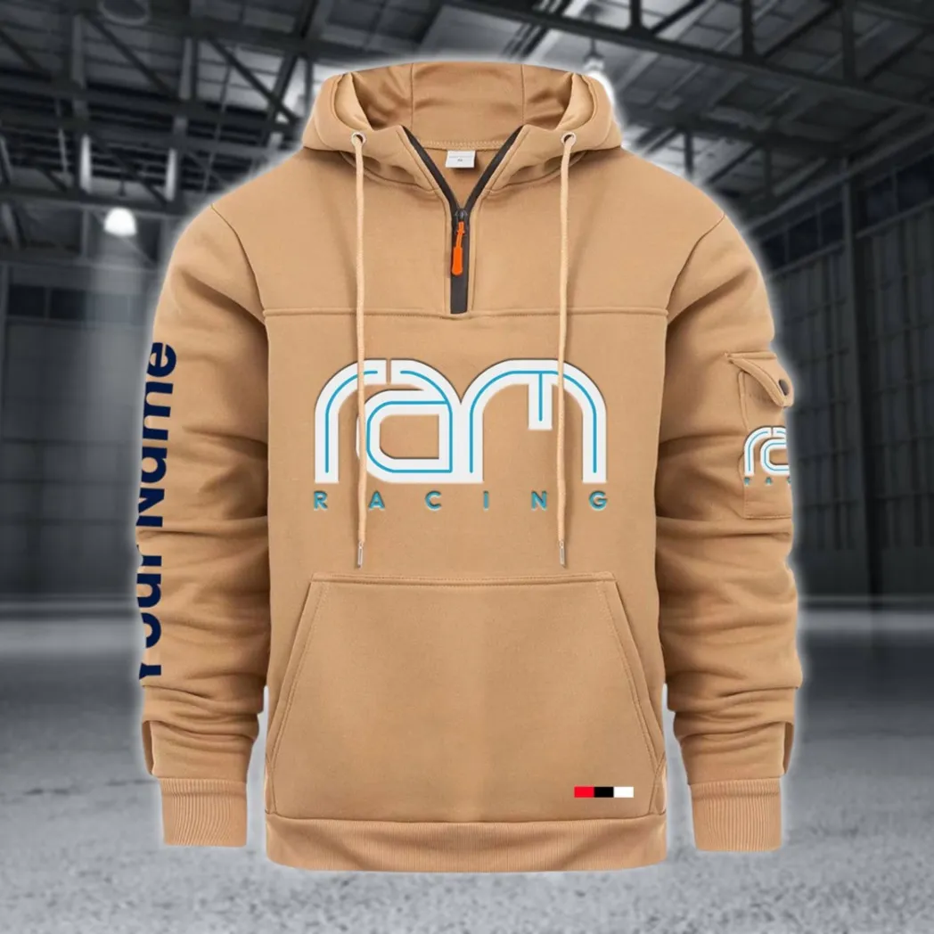 Racing Auto Large Pocket Hoodie, Streetwear Hoodie for Riders CAR514 - Khaki
