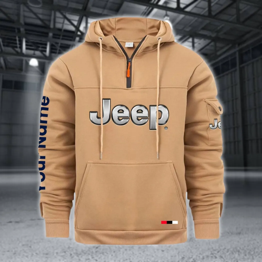 Off-Road SUV Brand Large Pocket Hoodie, Road-Ready Large Pocket Hoodie CAR514 - Khaki