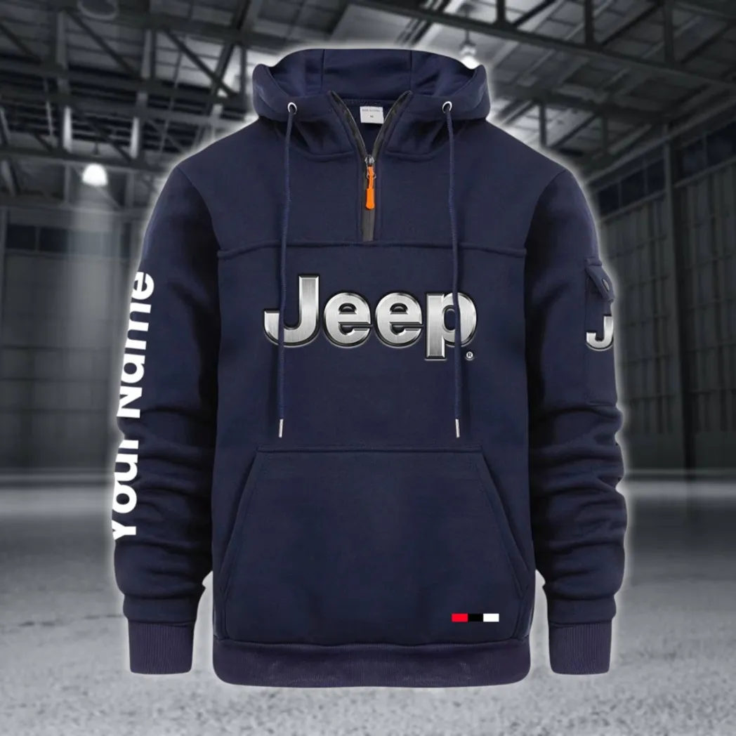 Off-Road SUV Brand Large Pocket Hoodie, Road-Ready Large Pocket Hoodie CAR514 - Navy