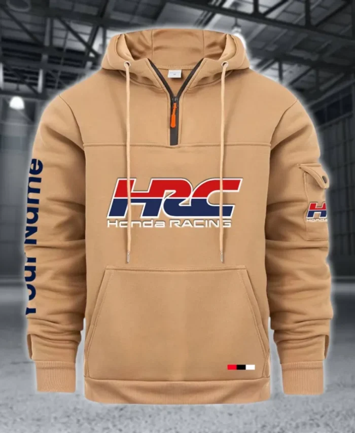 Racing Auto Large Pocket Hoodie, Automotive Lifestyle Zip Hoodie CAR514 - Khaki