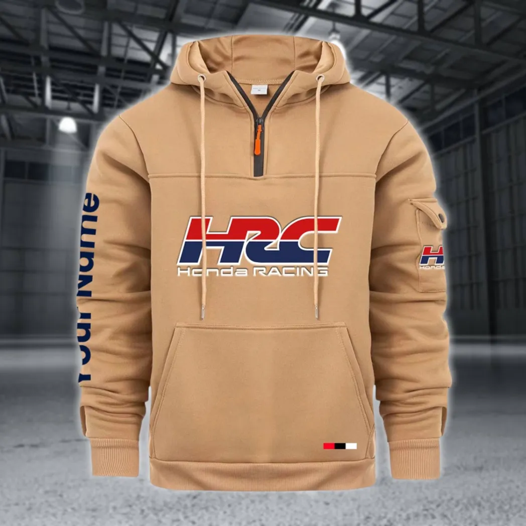Racing Auto Large Pocket Hoodie, Automotive Lifestyle Zip Hoodie CAR514 - Khaki