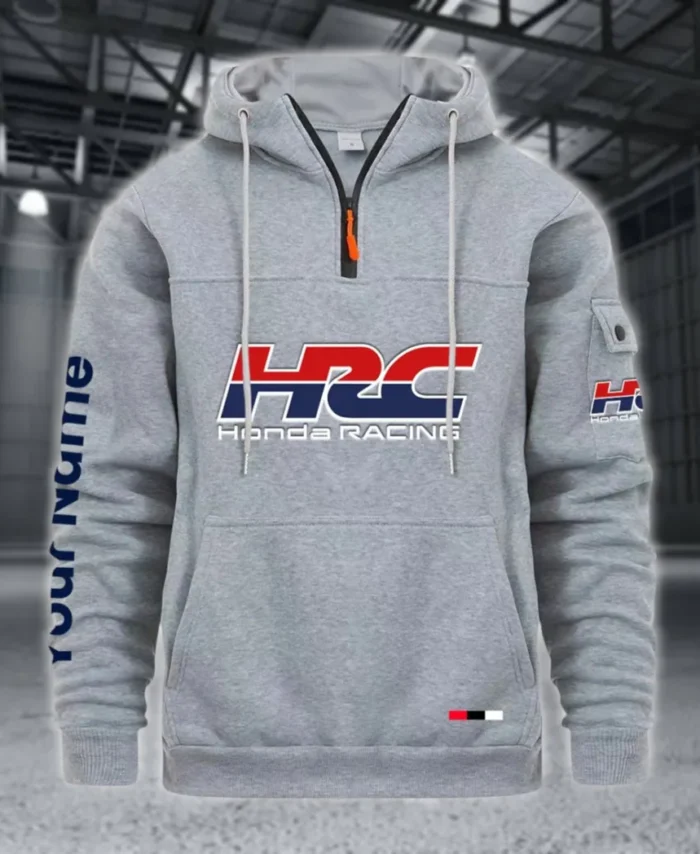 Racing Auto Large Pocket Hoodie, Automotive Lifestyle Zip Hoodie CAR514 - Light Gray