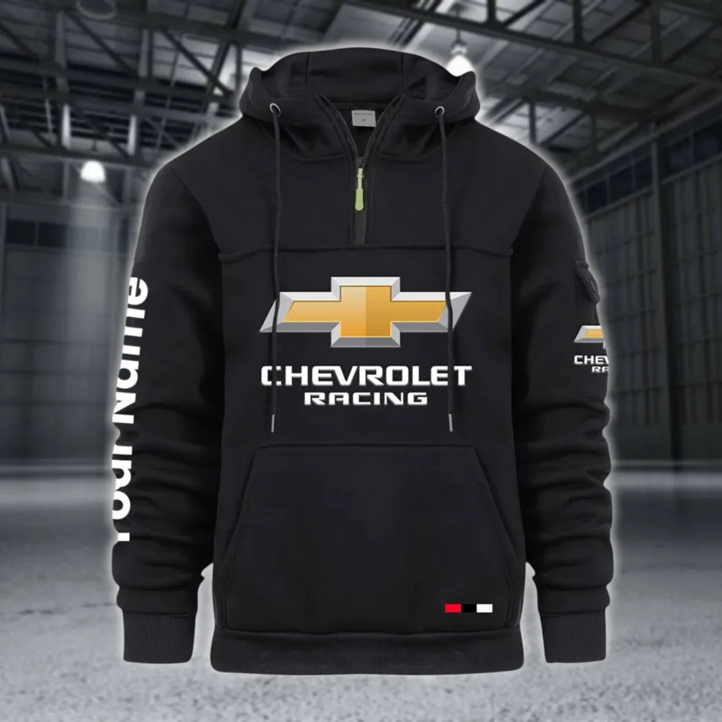 Racing Auto Large Pocket Hoodie, Rugged Streetwear Car Hoodie CAR514 - Black