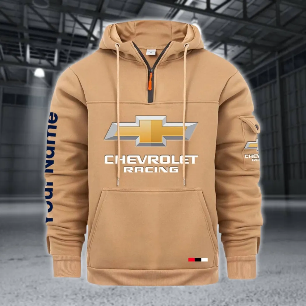 Racing Auto Large Pocket Hoodie, Rugged Streetwear Car Hoodie CAR514 - Khaki