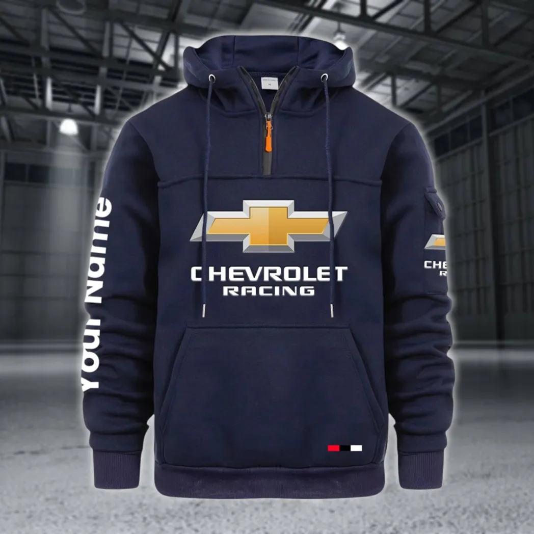 Racing Auto Large Pocket Hoodie, Rugged Streetwear Car Hoodie CAR514 - Navy