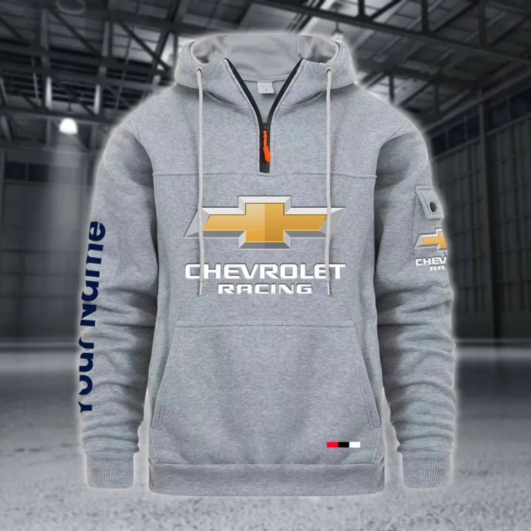 Racing Auto Large Pocket Hoodie, Rugged Streetwear Car Hoodie CAR514 - Light Gray