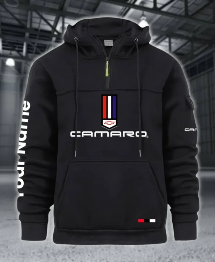 Classic Sports Coupe Large Pocket Hoodie, Car Lover's Quarter-Zip CAR514 - Black