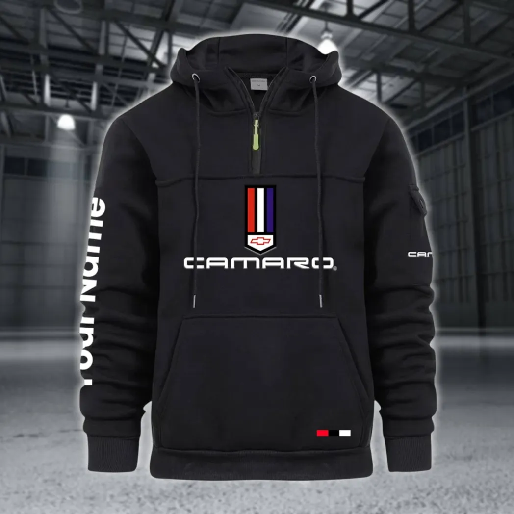 Classic Sports Coupe Large Pocket Hoodie, Car Lover's Quarter-Zip CAR514 - Black