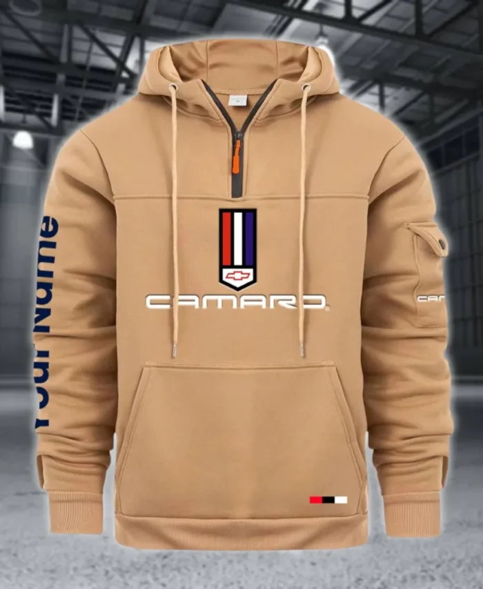Classic Sports Coupe Large Pocket Hoodie, Car Lover's Quarter-Zip CAR514 - Khaki