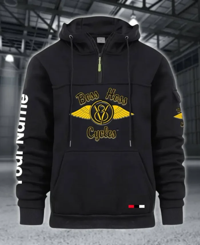 Touring Chopper Large Pocket Hoodie, Car Lover's Quarter-Zip CAR514 - Black