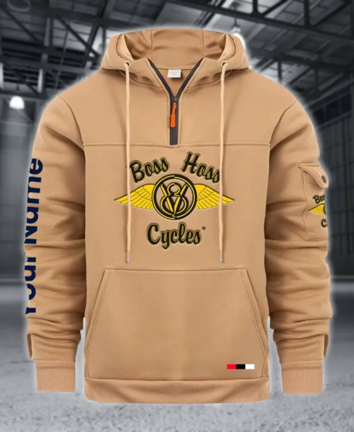 Touring Chopper Large Pocket Hoodie, Car Lover's Quarter-Zip CAR514 - Khaki