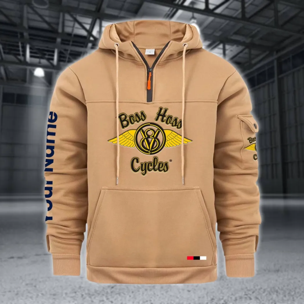 Touring Chopper Large Pocket Hoodie, Car Lover's Quarter-Zip CAR514 - Khaki