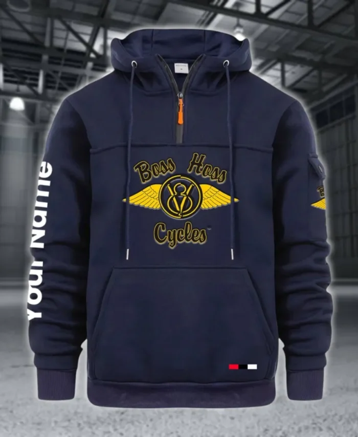 Touring Chopper Large Pocket Hoodie, Car Lover's Quarter-Zip CAR514 - Navy