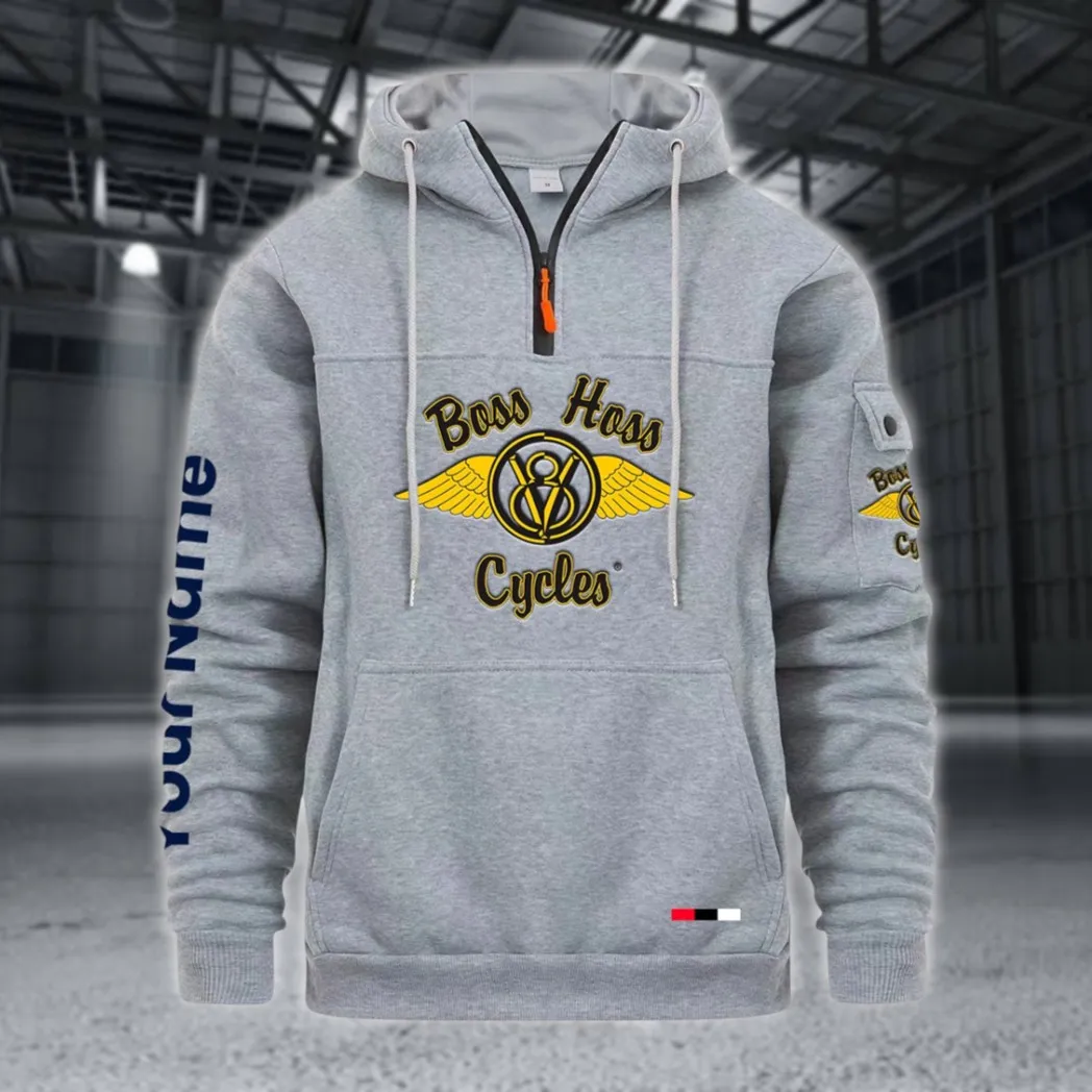 Touring Chopper Large Pocket Hoodie, Car Lover's Quarter-Zip CAR514 - Light Gray