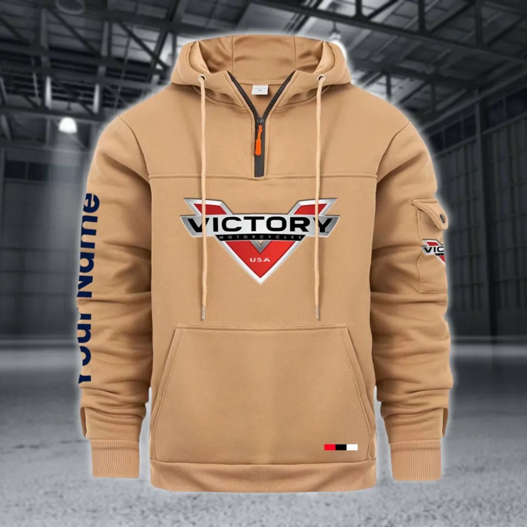 Classic Motorcycle Large Pocket Hoodie, Automotive Lifestyle Zip Hoodie CAR514 - Khaki